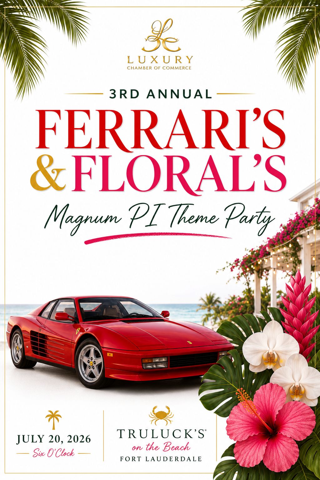 Ferrari's an Florals Magnum PI Theme Party at Truluck's