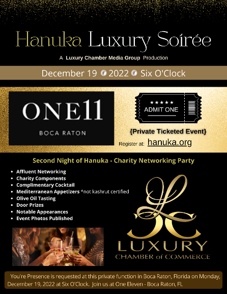 hanuka luxury soiree - first night of chanukah in Boca Raton, FL December 19, 2022 at One 11 aka ONE ELEVEN